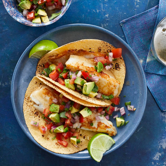 Beer-Battered Fish Tacos with Tomato & Avocado Salsa