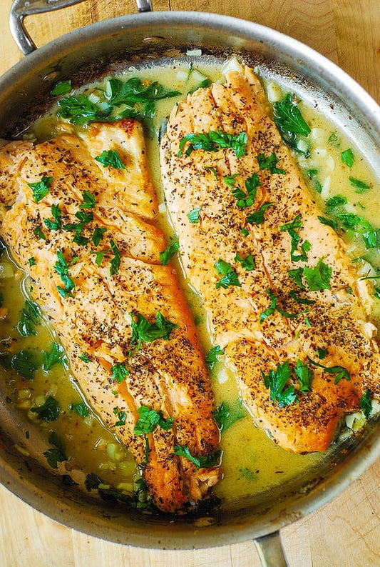 Trout with Garlic Lemon Butter Herb Sauce